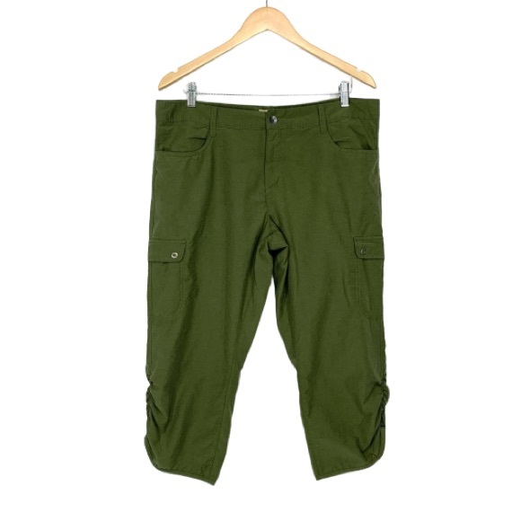Woolrich Solid Green Cotton Nylon Scrunched Ankle Capri Cargo Pants Size 10 - Picture 1 of 16
